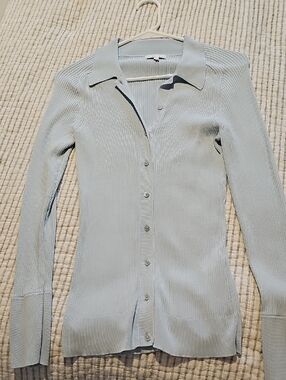 Reiss Pale Blue Ribbed Button-Front Cardigan